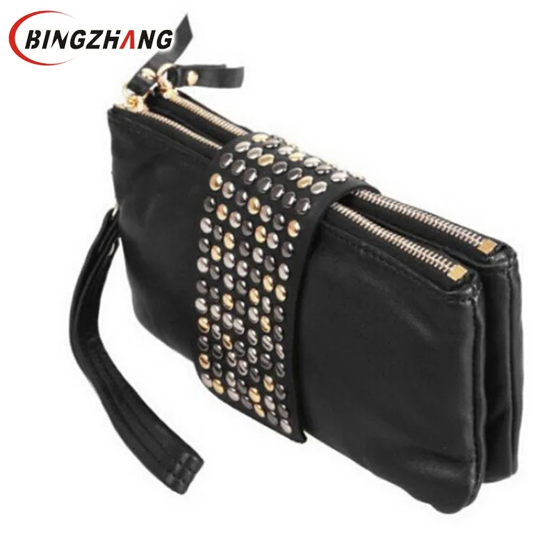  2017 Women wallet Clutch Bag New Arrive Hot selling PU Leather Foctory Price Fashion designer Rivet bag L4-375 