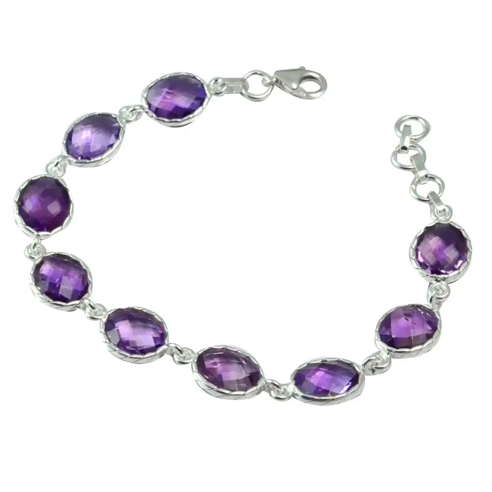 

NiaoZaiFei YunZaiKan Genuine Amethyst Bracelet 925 Sterling Silver, 19.5 cm, MHBB0079