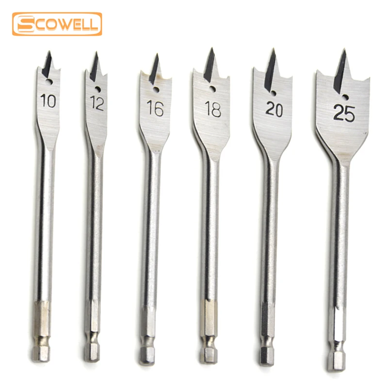 30 Off Wood working flat Spade drill bit 6pcs/set 10mm 25mm Steel Wood
