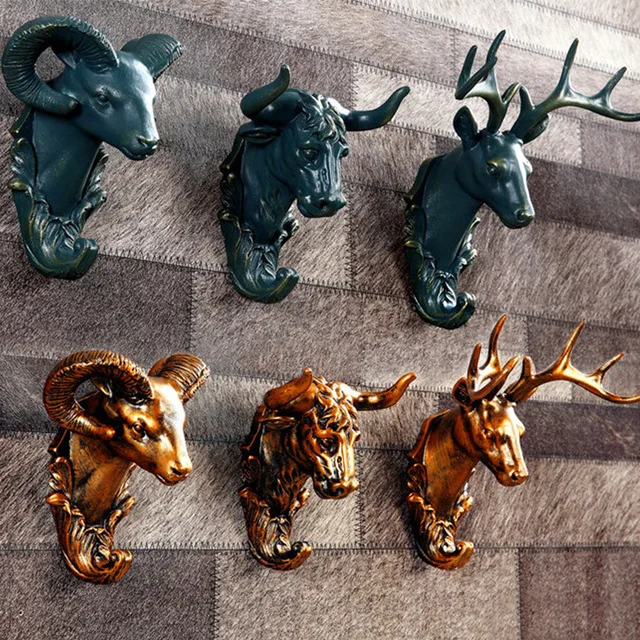 Creative animal head decorative hooks Living room wall key coat hat hook simulation of deer head pendant stereo decoration Creative animal head decorative hooks Living room wall key coat hat hook simulation of deer head pendant stereo decoration