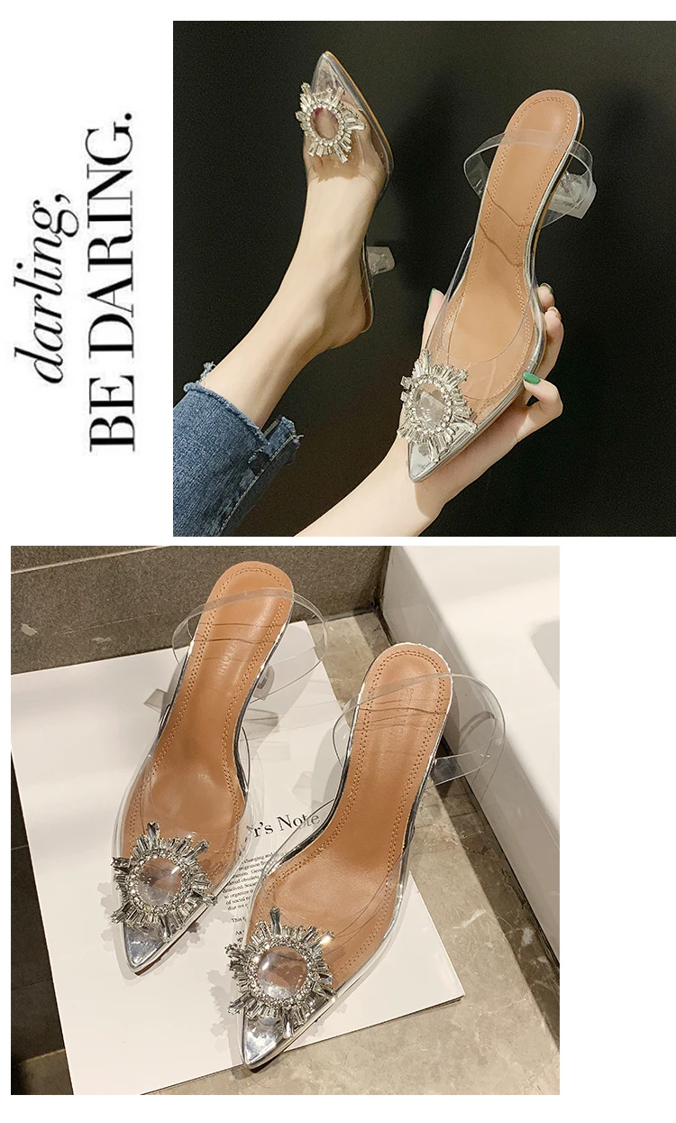 Transparent Sandals Platform Pointed Toe Crystal High Heels Clear Sandalias Women Summer Shoes Heels/6.5cm