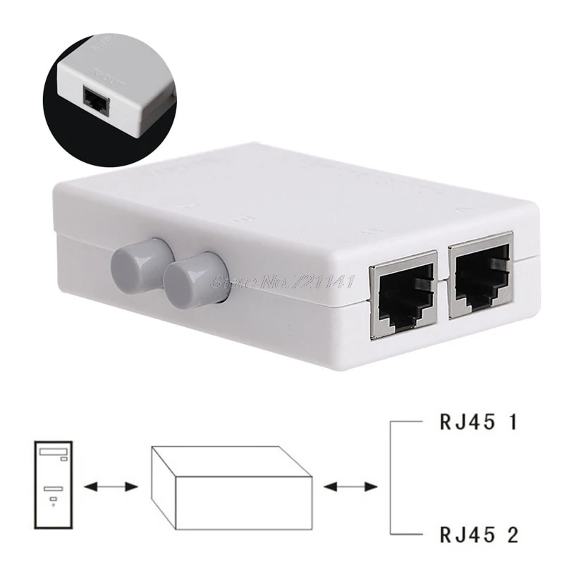 Mini 2 Port AB Network Manual Sharing Switch Box 2In1/1In2 RJ45 Network/Ethernet