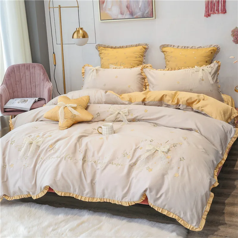الأصفر الرمادي الوردي نجوم التطريز 60 S القطن المصري الأميرة فتاة طقم سرير القوس غطاء لحاف غطاء سرير أغطية سرير سادات الأصفر الرمادي الوردي نجوم التطريز 60 S القطن المصري الأميرة فتاة طقم سرير القوس غطاء لحاف غطاء سرير أغطية سرير سادات
