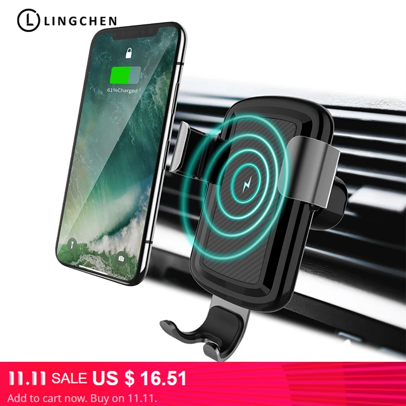 LINGCHEN Car Mount Qi Wireless Charger For Samsung S9 S8 Note 9 Wireless Charging For iPhone X XR XS MAX 8 in Car Phone Holder