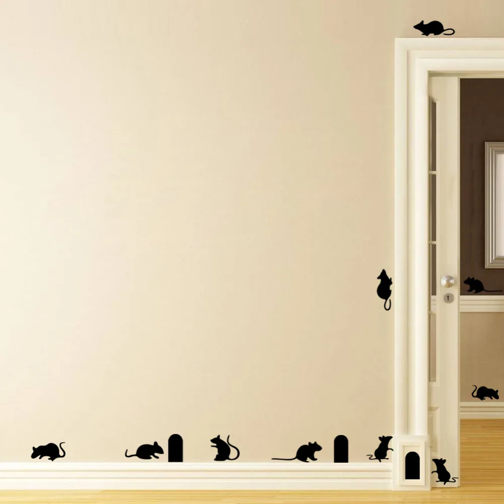Funny Mouse hole wall stickers rat hole cartoon wall stickers bedroom  living room mice on Stage wall Decals poster mural - AliExpress
