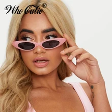 WHO CUTIE 2018, gafas de sol delgadas de ojo de gato, gafas de sol para mujeres, Vintage, pequeñas, Rojas, rosas, montura, Retro, pequeñas, ovaladas, gafas de sol, sombras 592B