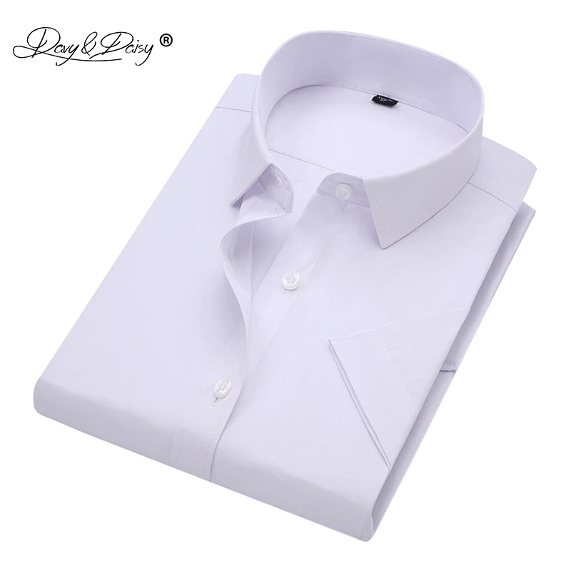 

DAVYDAISY 2019 New Summer Men Shirt Short Sleeved Solid Twill Male Shirts Business Casual White Shirt Man camisa masculina DS251