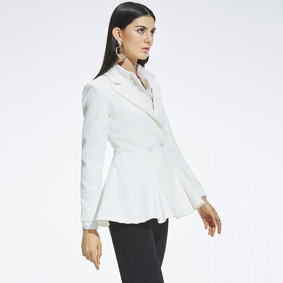 Women White Blazer Coat Fashion Long Sleeve Formal Work Jacket