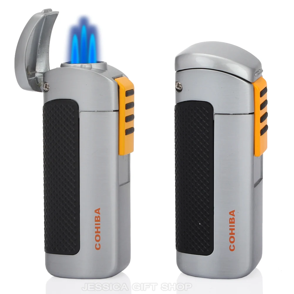 Men Metal Windproof Butane Gas Lighter Refillable Jet Flame Cigar