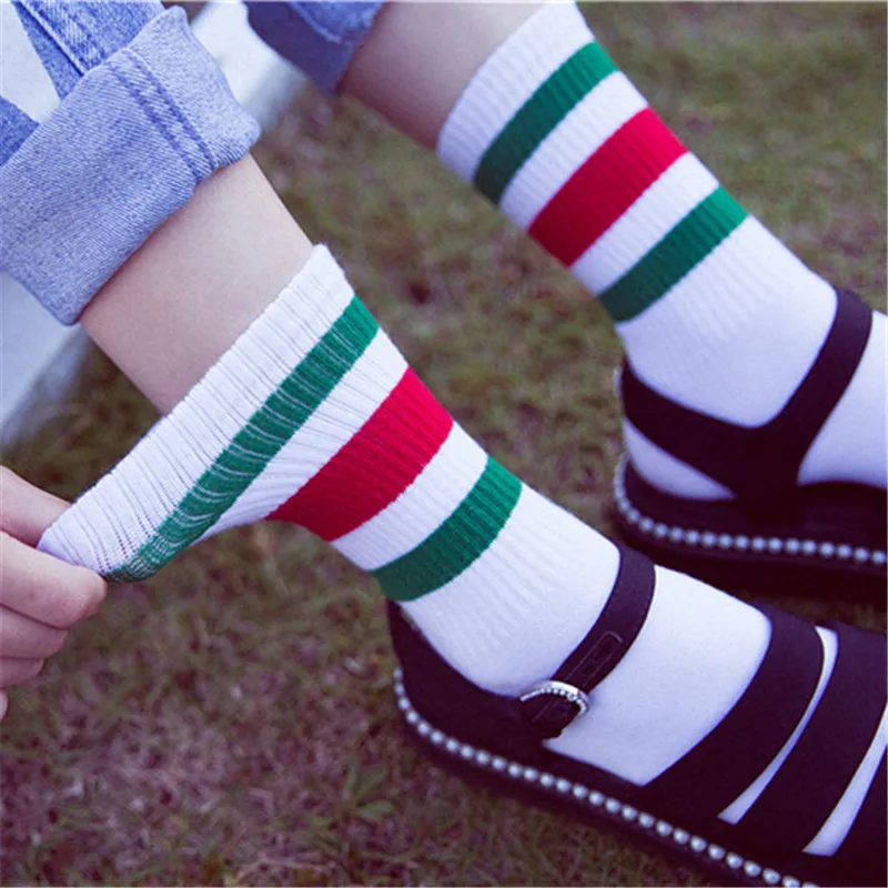 Korean Women Harajuku Colorful Stripes Crew Socks Hip Hop Female