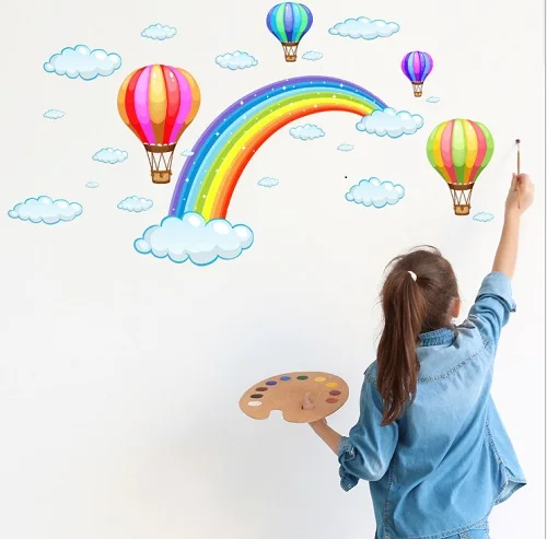 

3D Rainbow Cloud Hot Air Balloon Wall Sticker Child Wallpaper Murals Floor Wall Print Decal Wall Sticker