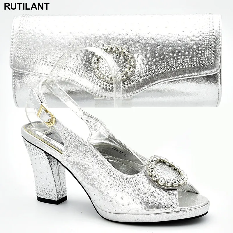 

Summer High Heeled Shoes for Women Italian Designer Shoes and Bags Matching Decorated with Rhinestone Ladies Sandals with Heels