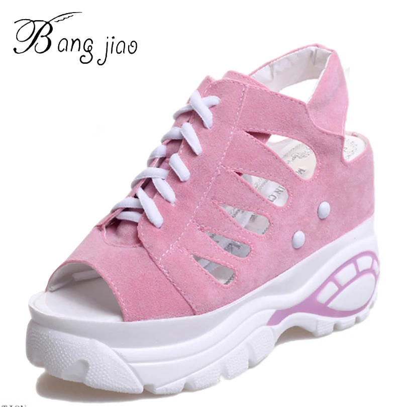 

BANGJIAO 2018 Quality Wedge High Heel Sandals Sneakers Platform Women Fashion Lady female Open Toe Shoes zapatos mujer