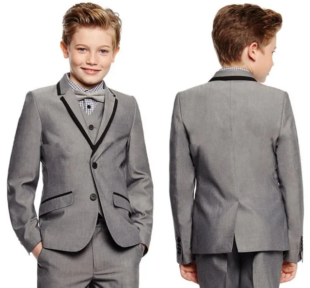 Light Grey Boy's Formal Wear Notch Lapel Kids Tuxedos Wedding Party Suits Custom Made Boys Suits