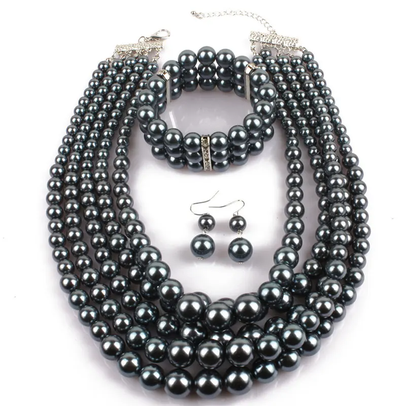 Risyh Мода преувеличенный жемчужный бисерный костюм многоярусный жемчужный ожерелье для женщин - Окраска металла: gray