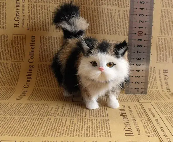 

Имитация меха серый и черный Кот 14x13 см miaow модель кошки игрушка, Полиэтиленовая Смола ручная работа, украшение для дома подарок a2486