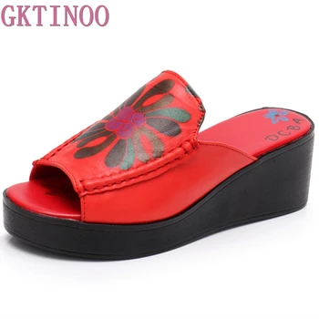 

GKTINOO Platform Slipper Sandals for Women Soft Genuine Leather Comfortable Slippers Open Toe Wedges Heel Summer Ladies Shoes