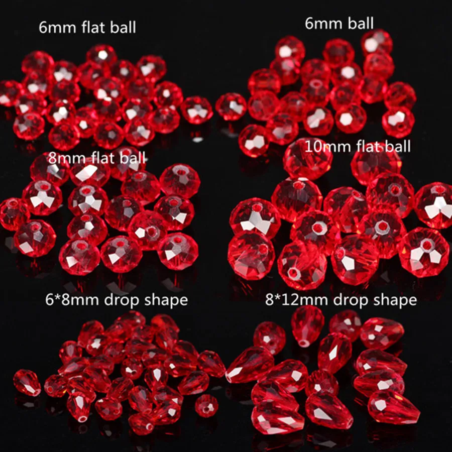 

50pc/lot 6/8/10mm Transparent Red Football Chinese Faceted Austrian Crystal Glass Loose Spacer Beads DIY Jewelry Making Bracelet