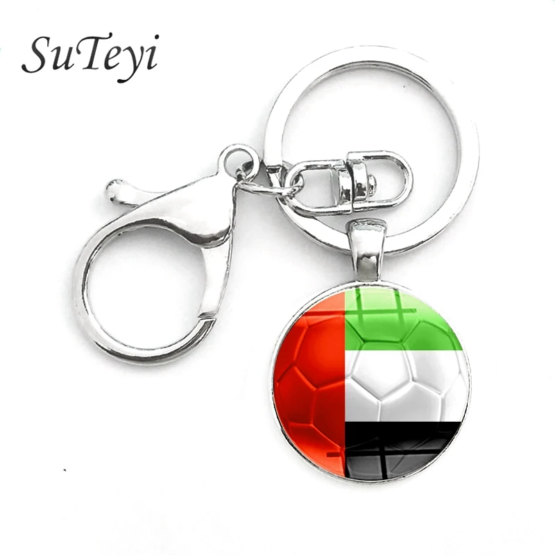United Arab Emirates/Sultanate of Oman Flag Keychain Football Fans Glass Key Chain Mens Key Ring