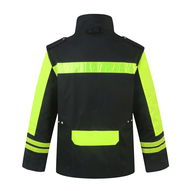 Черная рабочая одежда зимняя водонепроницаемая куртка с желтой светоотражающей лентой