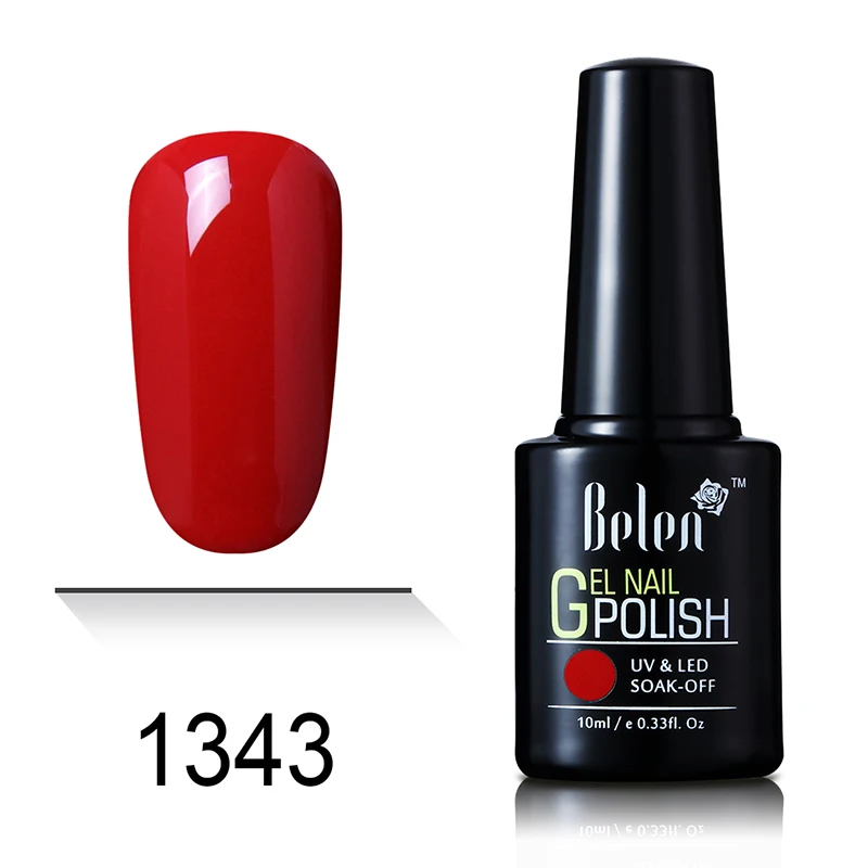 Belen 10 мл чистый цвет черный белый красный УФ-гель для ногтей Vernis полуперманентный Лаки гель лак основа Топ Лак - Цвет: Red 1343