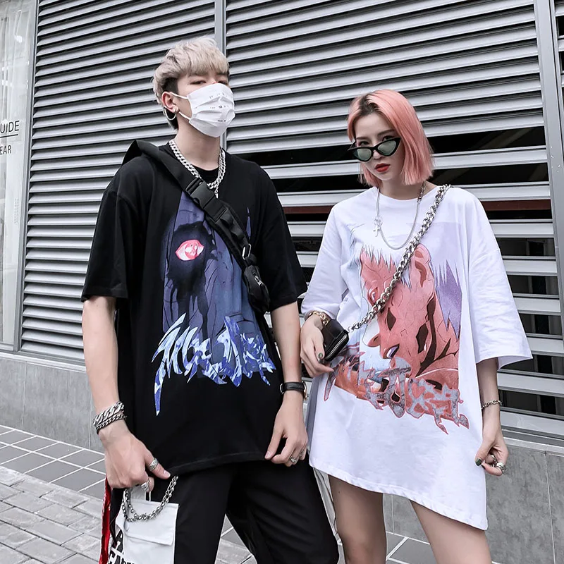 Хлопковая футболка большого размера с короткими рукавами и принтом Наруто, уличная футболка унисекс с героями мультфильмов, модный уличный костюм