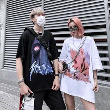 Хлопковая футболка большого размера с короткими рукавами и принтом Наруто, уличная футболка унисекс с героями мультфильмов, модный уличный костюм