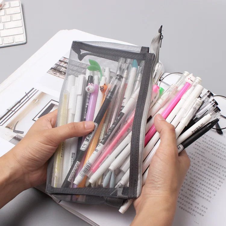 

1pc Simple Transparent Grid Zipper Pen Bag Pencil Case Storage Package for Girls Korean Stationery School Supplies Gift Summer V