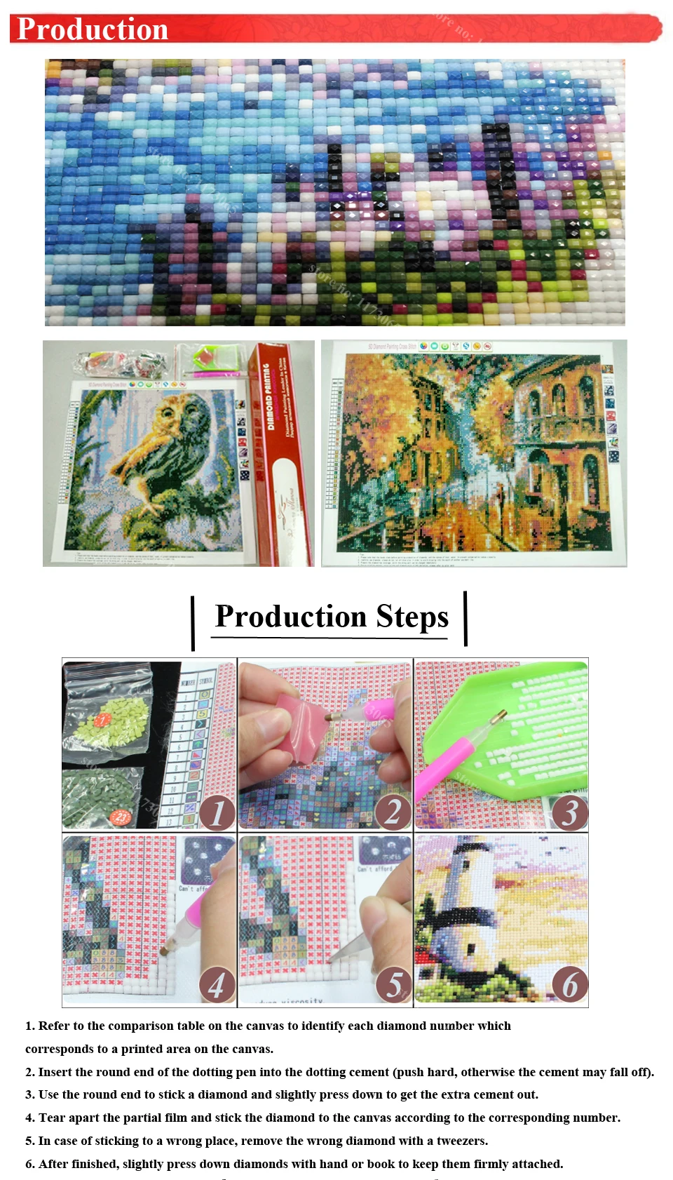 2000pcs Full square Diamond Mosaicd for Diamond Painting DIY  Embroidery dmc 310  Cross Stitch 3D Decoration beads crafts needle craft