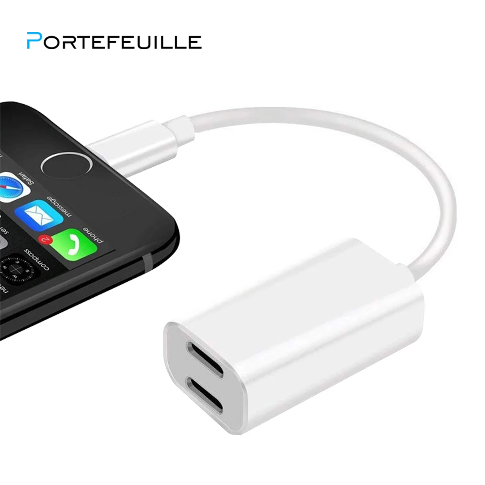 PORTEFEUILLE для iphone 7 8 6 plus 2in1 адаптер двойной разъем аудио X XS XR MAX зарядки