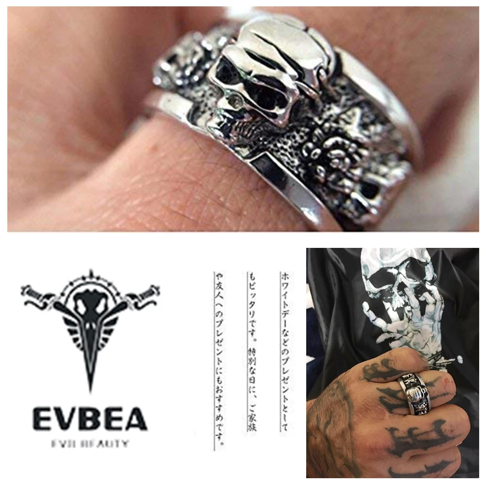 EVBEA Viking, рок-н-ролл, Kpop, серебряное, готическое, панк, Череп, кольца, старые, морщинки, вращающиеся, библейские ювелирные изделия для мужчин и мальчиков