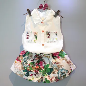 

Girls Suits 2019 New Summer Style Beautiful Floral Sleeveless Children Vest Clothing Shorts Suit With Belt 2 Pieces Clothes