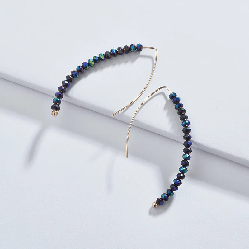 

2019 Fashion Trendy Simplicity Gold Color Big Copper Hook Metallic Crystal Beads Drop Earrings for Women