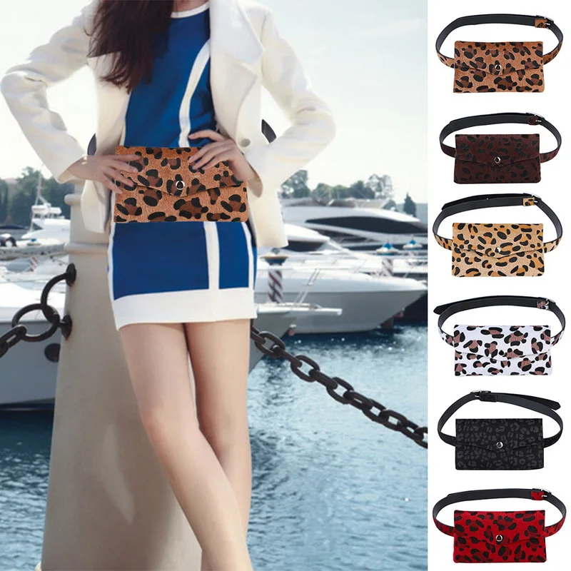 

HEFLASHOR Women Waist Bag Fashion Leopard Print Hair Decorative Pockets Dual-use Mobile Phone Holder Bag Fanny Pack Belt Bags