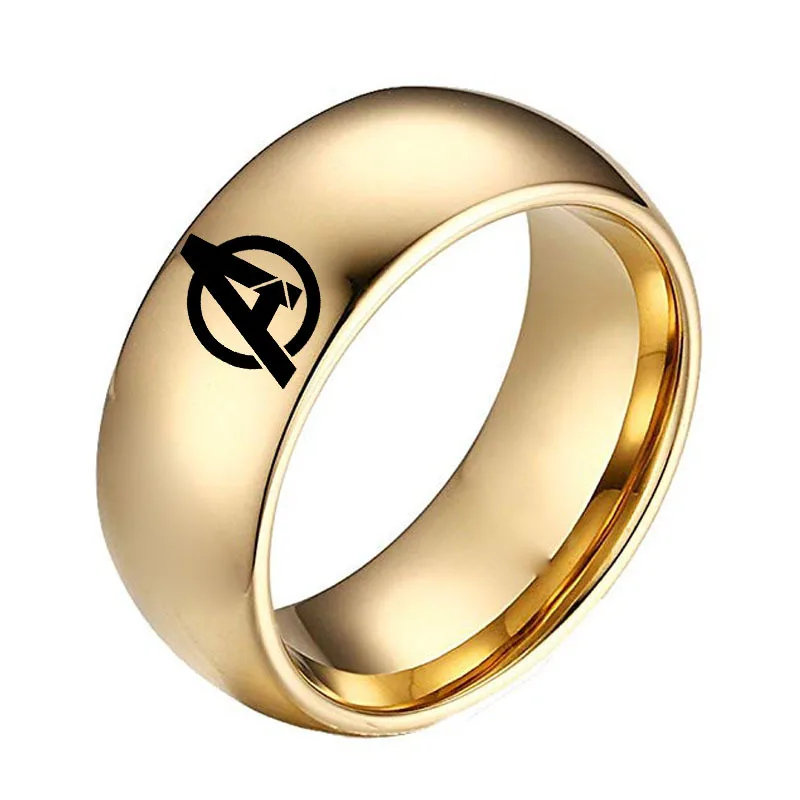 Дропшиппинг-логотип Мстителей-Мужская мода из титановой стали Изогнутое Кольцо-веер подарок - Цвет основного камня: gold