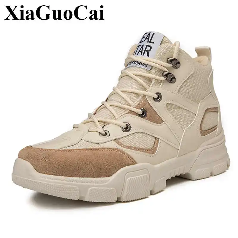 

New Shoes Men Boots High Top Lace-up Sneakers Retro Style Outdoor Martin Boots Flat Platform Casual Shoes Anti-skid Design