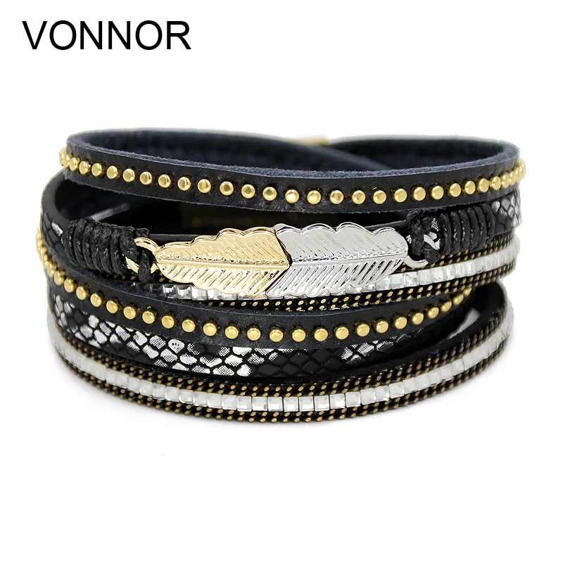 VONNOR ювелирные изделия женские Браслеты Многослойные Кожаные Обмотки ленты