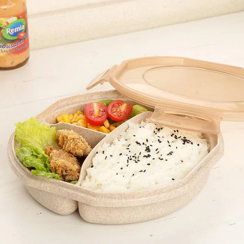 Пшеничной соломы Коробки для обедов Экологичные круглый Bento box Бесплатная