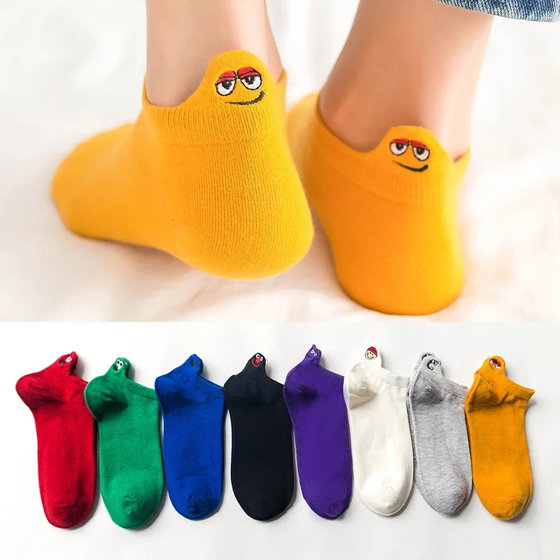 

2019 fashion men and women heel small ears neutral couple socks embroidery cartoon monster cotton socks short tide socks