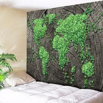 

Dark Gray Annual Ring Wood and Green Leaf World Wall Hanging Bohemian Mandala Tapestry Art Home Decor Wall Rug Hippie Blanket