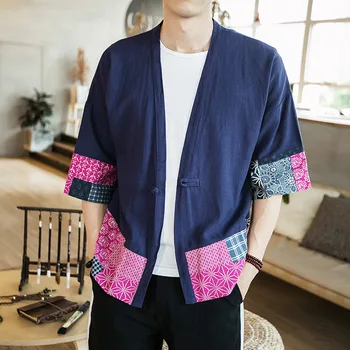 

Men's trench Chinese style hanfu jacket summer new vintage Taoist robes cotton linen cardigan national costume top coat