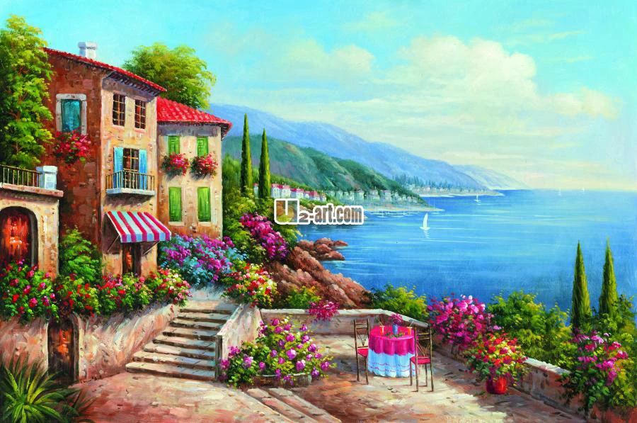 Aliexpress Com Beautiful Blue Sky And Colorful House Aliexpress Com Beautiful Blue Sky And Colorful House Painting Oil Reproduction City Beside Sea Natural Scenery Prints Home Decoration From Reliable