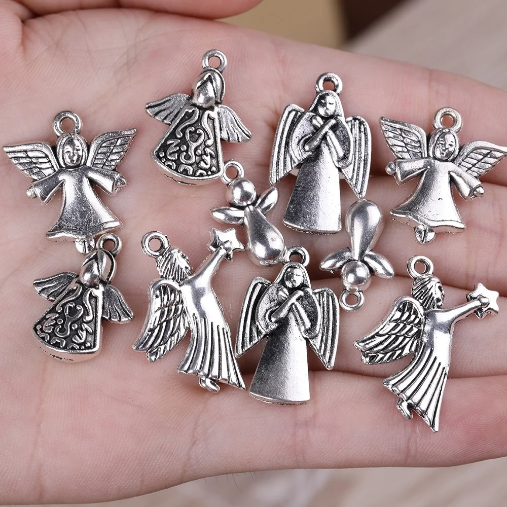 

10 Pes 17 To 24 Mm Retro Antique Silver Angel Charm DIY Jewelry Making Accessories