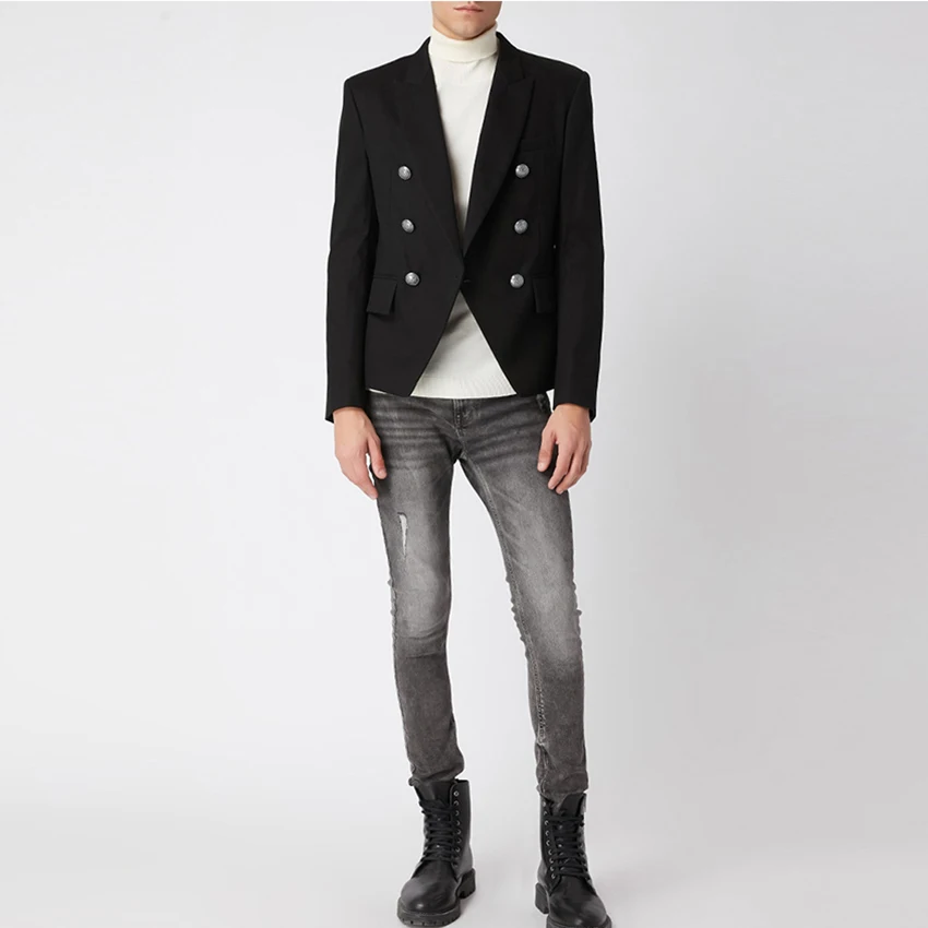 

HIGH QUALITY Runway 2019 Designer Men's Blazer Classic Double Breasted Metal Lion Buttons Blazer Jacket Outer Wear