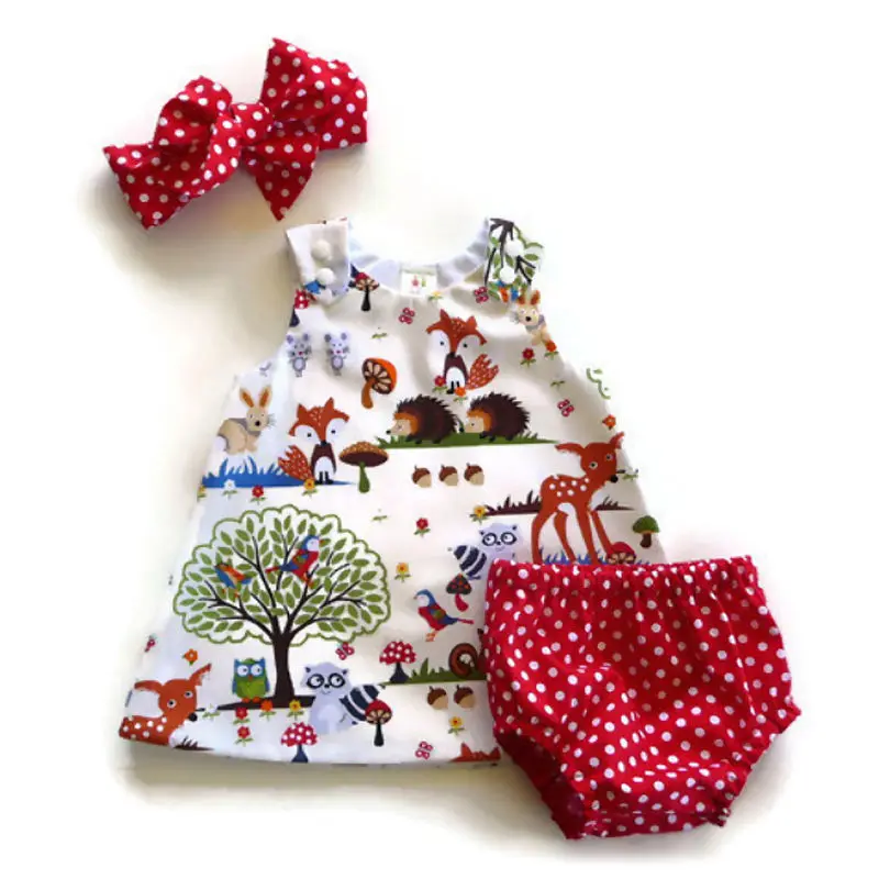 

3pcs Sets Newborn Baby Girl Clothes Toddler Floral Headband Cartoon Dress Shorts Briefs Outfits Sunsuit Summer Clothing 0-24M