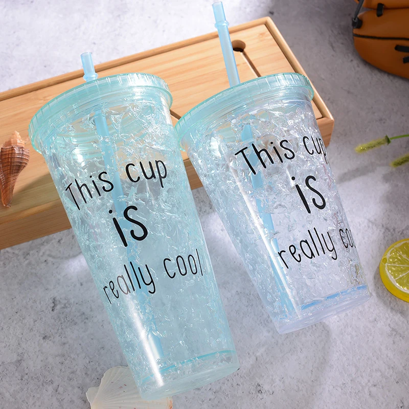Пластиковая бутылка для воды, бутылка для фруктового льда, креативная двухслойная охлаждающая пластиковая гелевая бутылка для воды, Студенческая соломенная чашка для взрослых