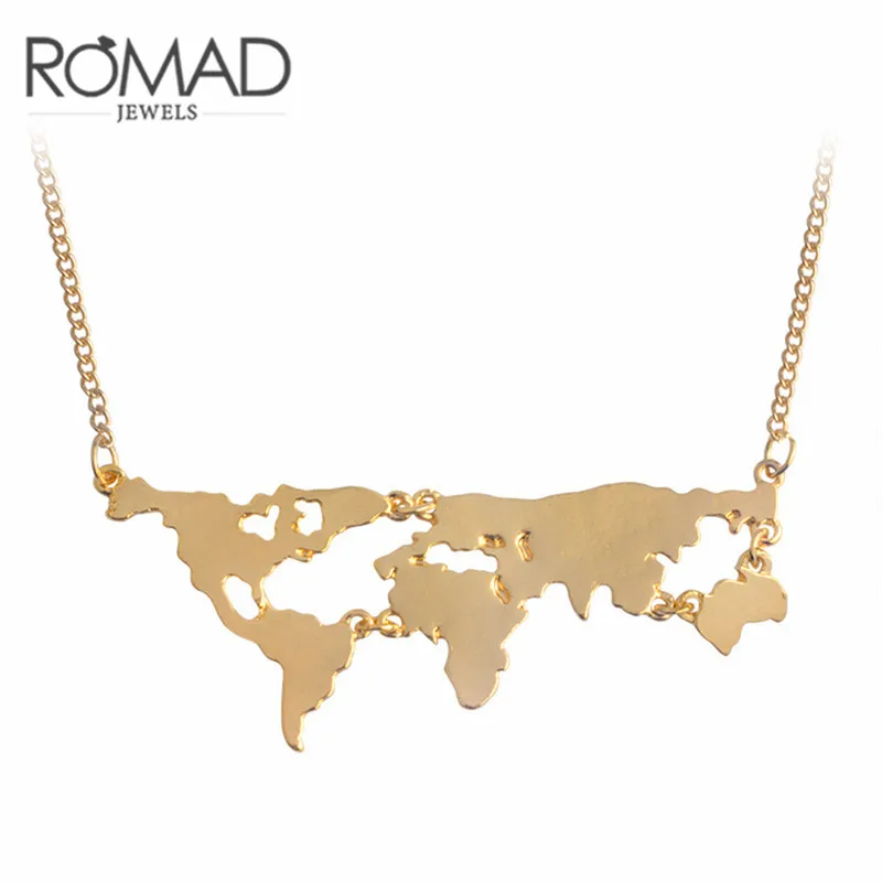 

ROMAD Map Necklace Women Geometric Necklace & Pendants Choker Gold Silver Color Long Necklace Fashion Jewelry Personal Gift R4