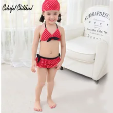 Дети Купальники летние для маленьких девочек сладкий 3 шт. Разделение купальник бикини пляж праздничная одежда для 18 m-5 лет для девочек