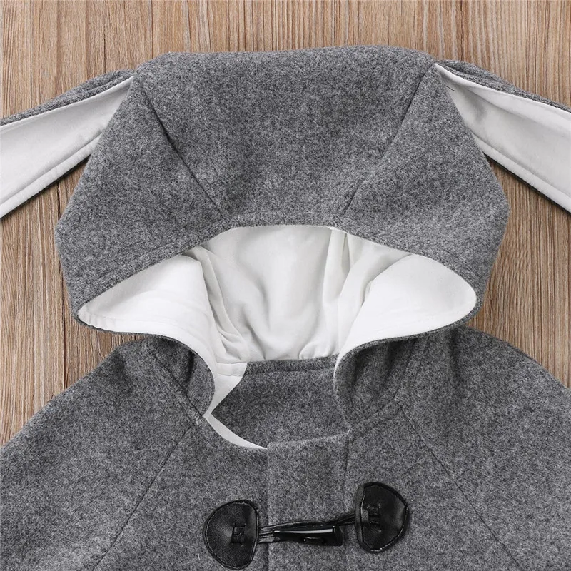 Pudcoco/ милое теплое зимнее пальто с объемными кроличьими ушками и роговыми пряжками для маленьких девочек верхняя одежда с капюшоном, куртка, одежда, Размер 2-6T