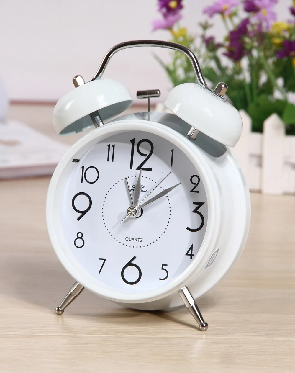 Vintage Metal White retro lovely Double Bell alarm clock with LED Bell